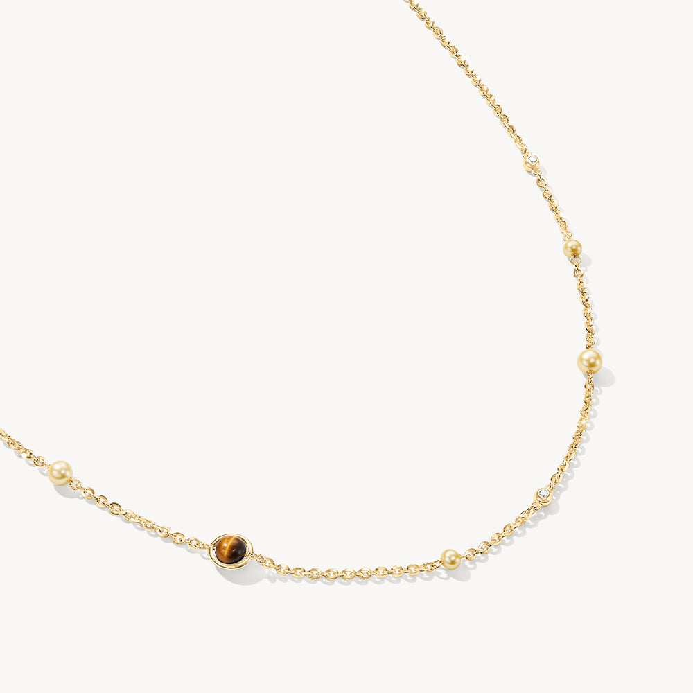 Heliocentric Tiger's Eye and Freshwater Pearl Necklace