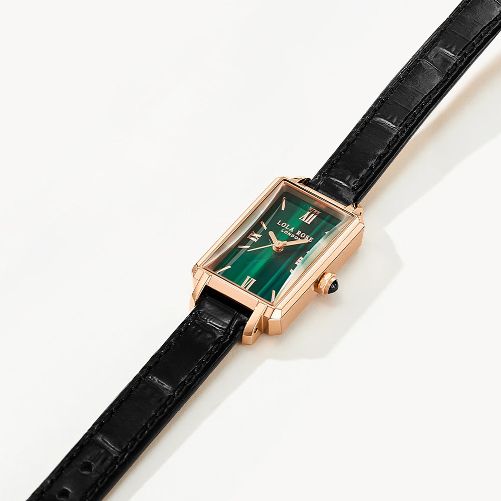 Ms Lola Slender Waist Malachite Textured Watch with Two Strap Set