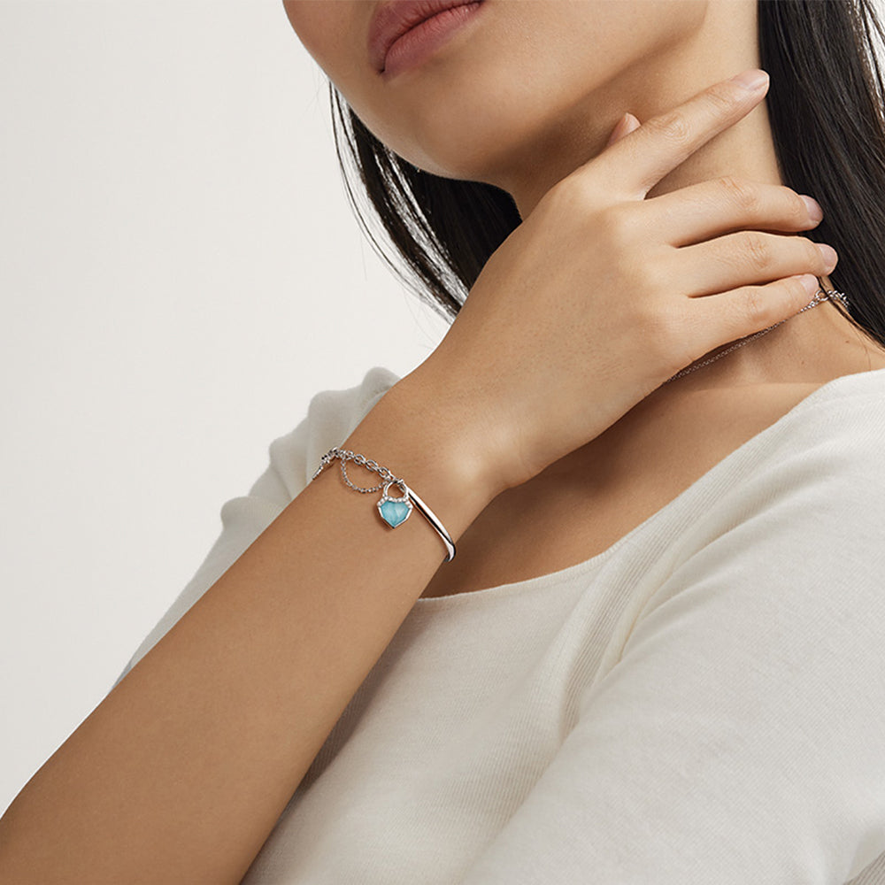 Heart & Lock Amazonite & Clear Quartz Bracelet