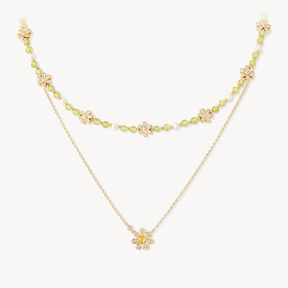 Daisy Yellow Crystal Beaded Necklace