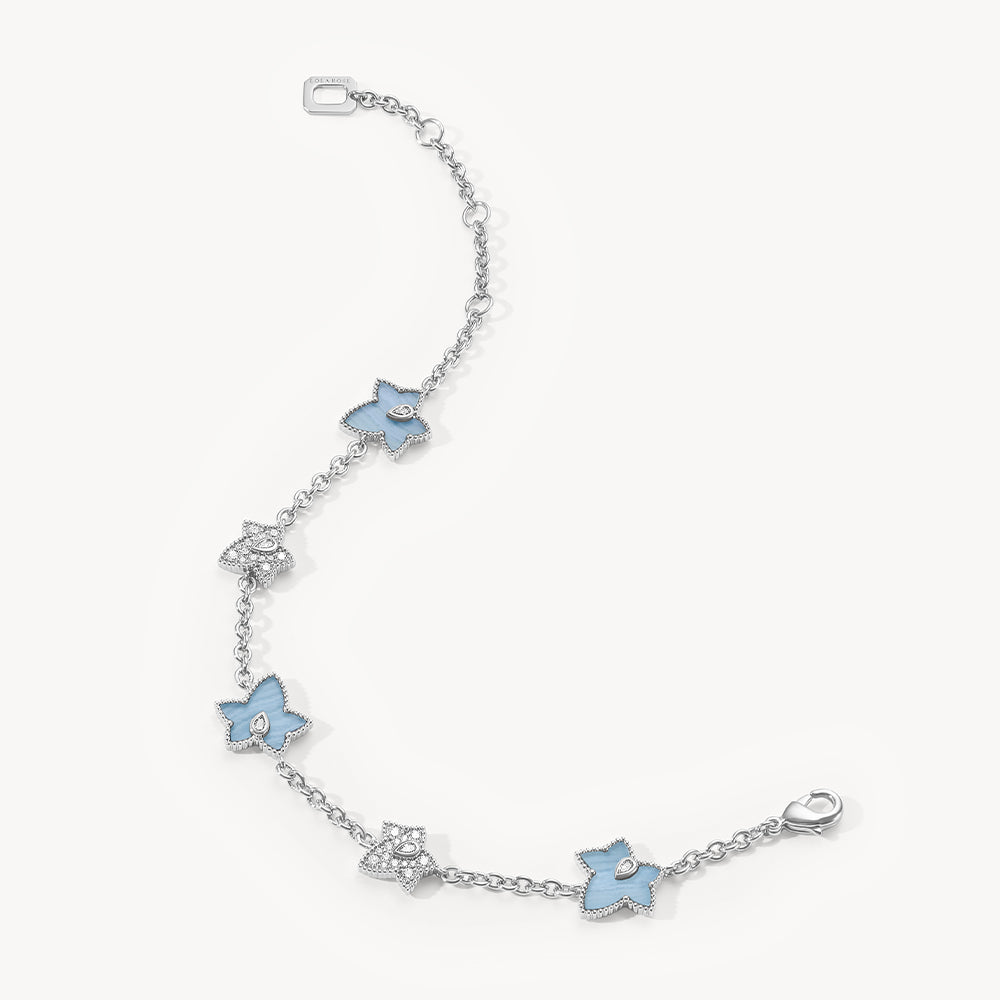 Ivy Blue Vein Agate Bracelet, 5-leaf motif