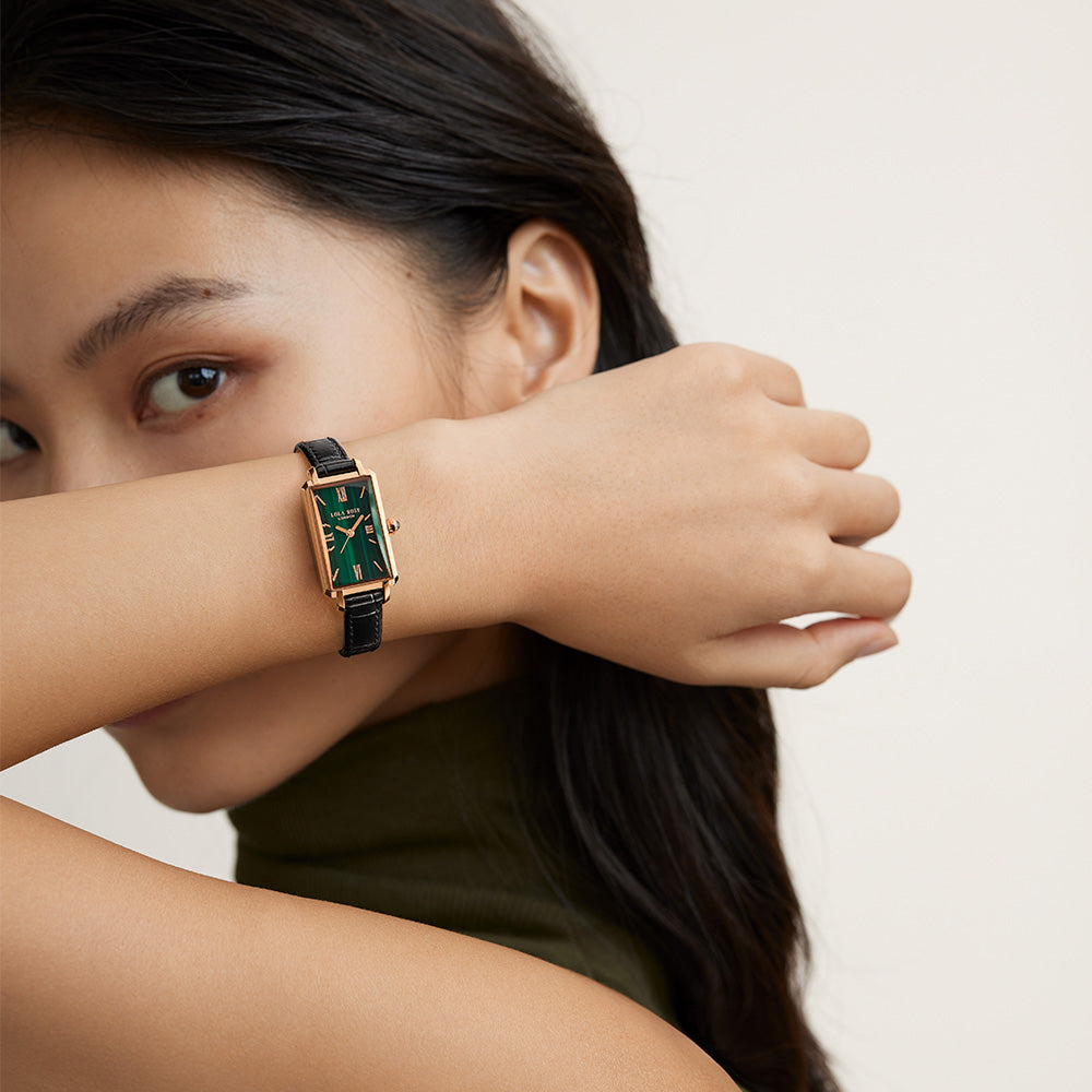 Ms Lola Slender Waist Malachite Textured Watch with Two Strap Set