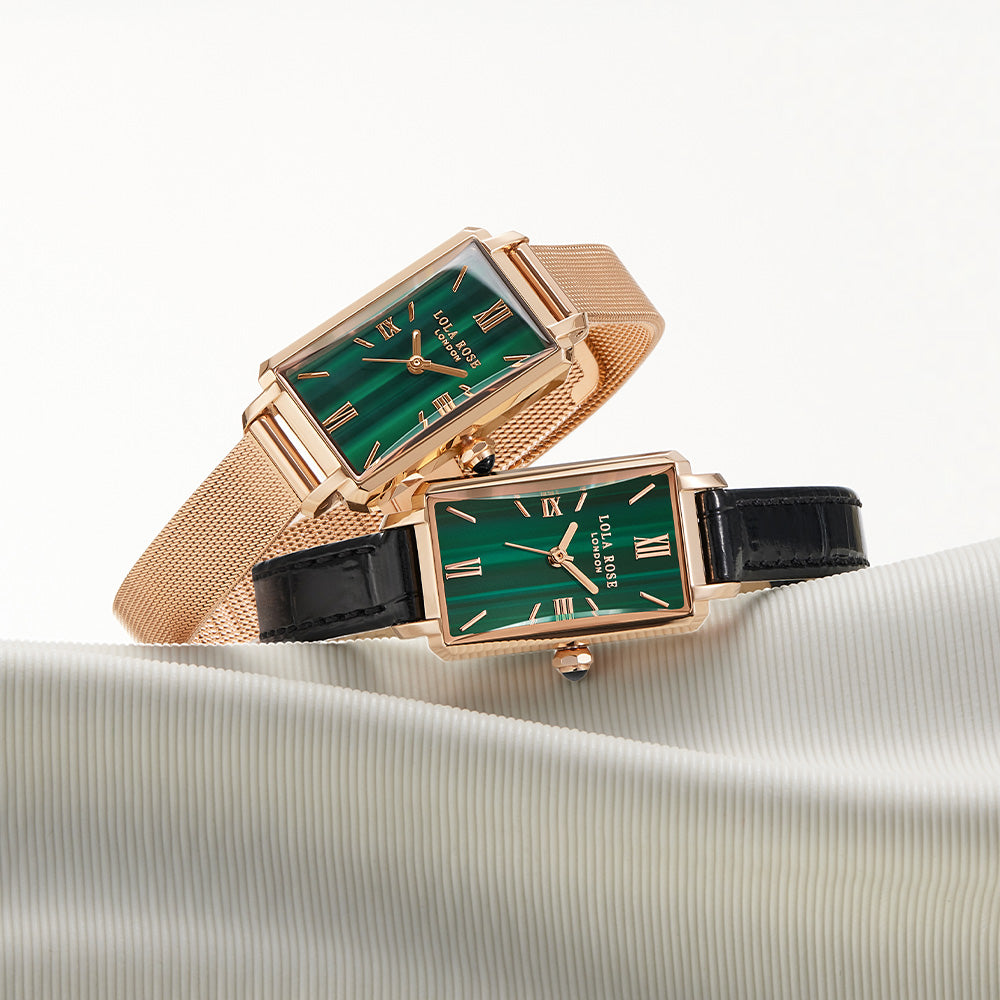 Ms Lola Slender Waist Malachite Textured Watch with Two Strap Set