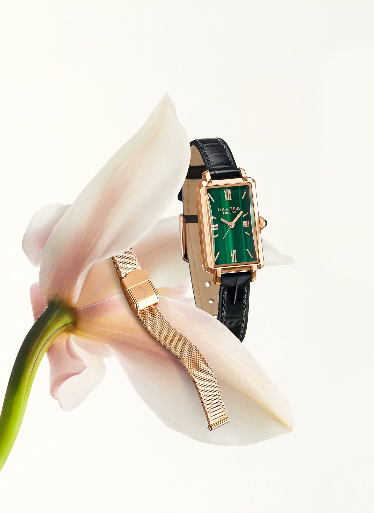 Ms Lola Slender Waist Malachite Textured Watch with Two Strap Set